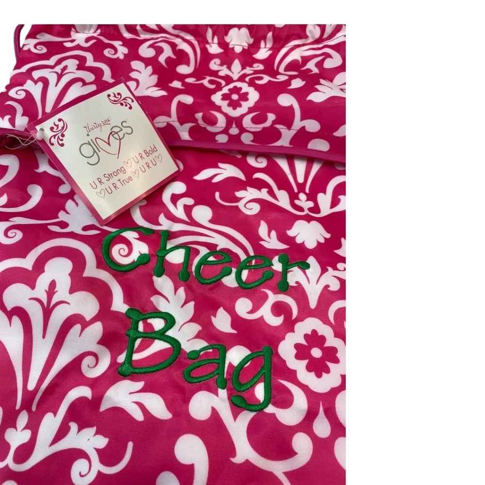 Thirty One Pink White Embroidered Cheer Drawstring‎ bag